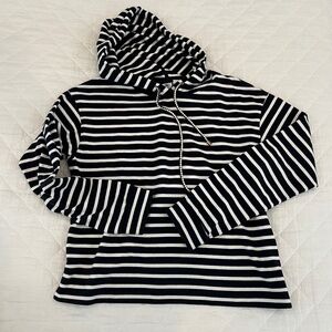 Petit Bateau Black and White Striped Long Sleeve Hoodie
